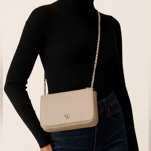 Tory Burch Taupe pebbled Leather Crossbody Bag with silver hardware - Picture 1 of 12